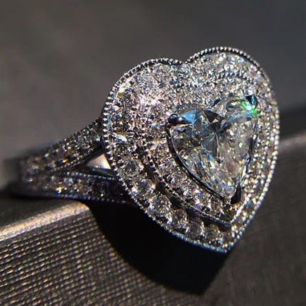 Sweet Large Heart Crystal CZ Luxury Vintage Silver Ring for Women, VIP4…